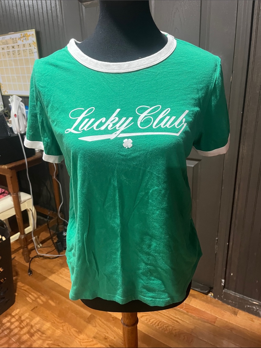 Old Navy Green Ringer Tee with White Trim